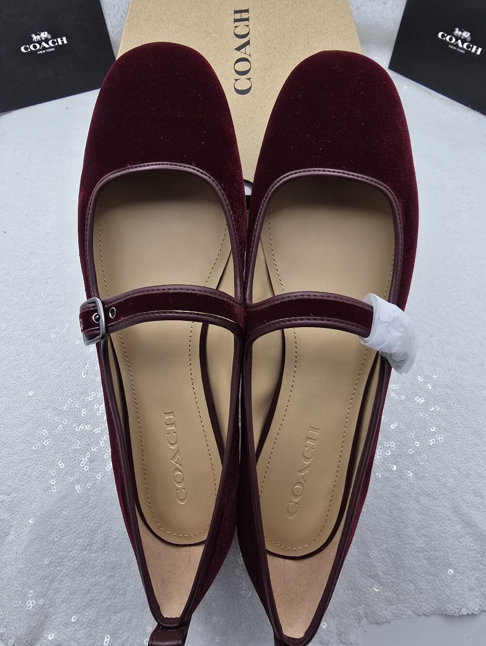 Coach C Rivet Velvet Burgendy Mary Jane Buckle Strap Women's sz 11